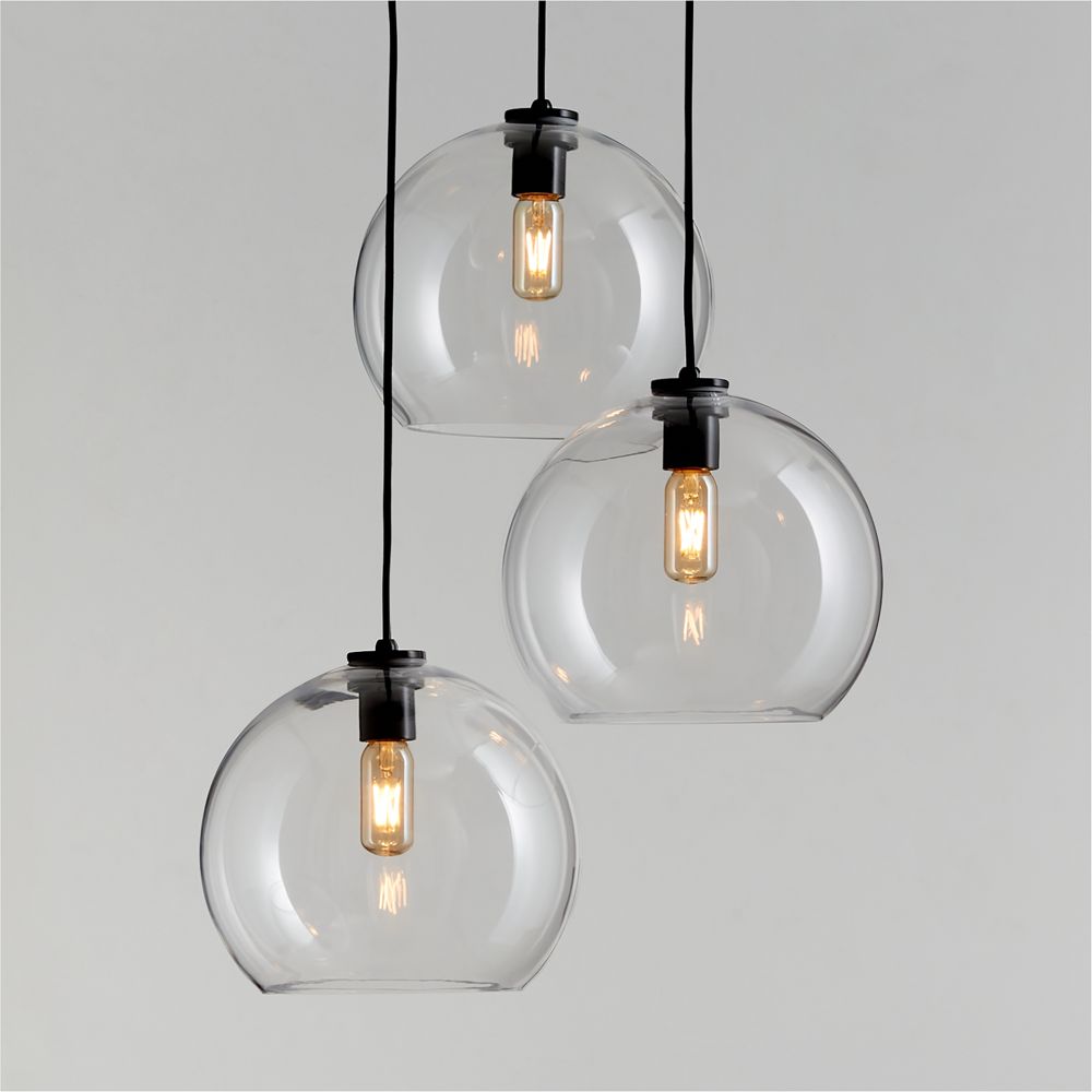 Arren Black 3-Light Pendant with Large Round Clear Glass Shades 19.3"