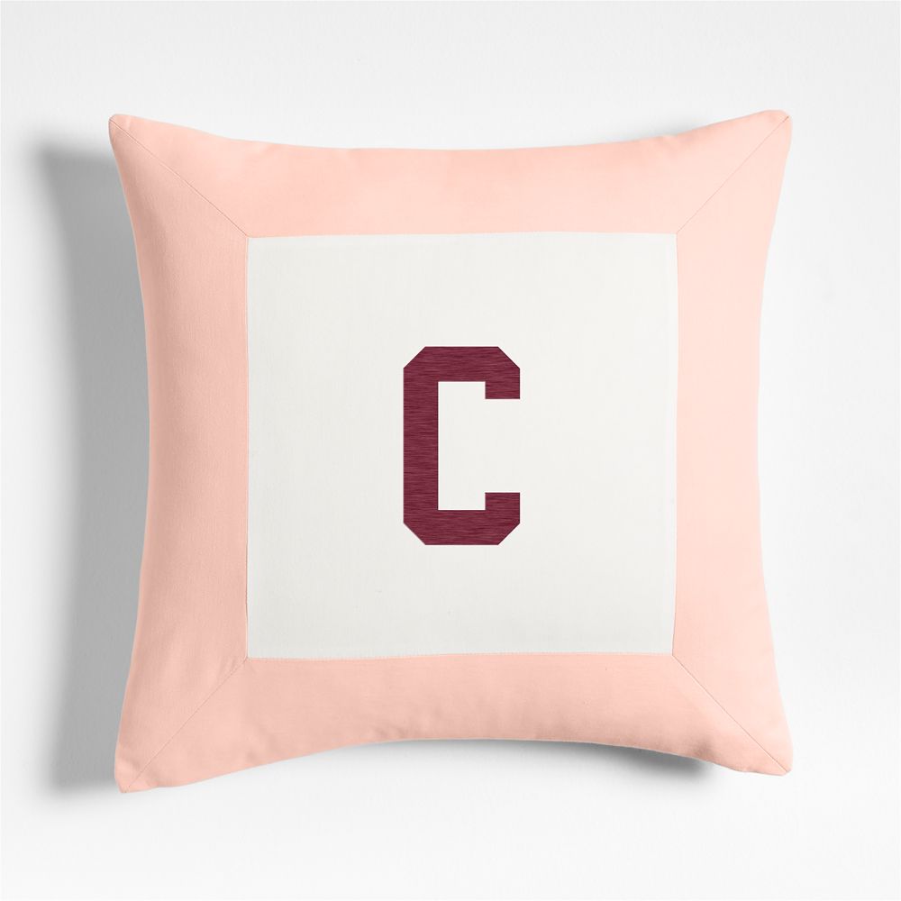 Legacy Border Organic Cotton Monogrammable 20"x20" Elegant Pink Throw Pillow