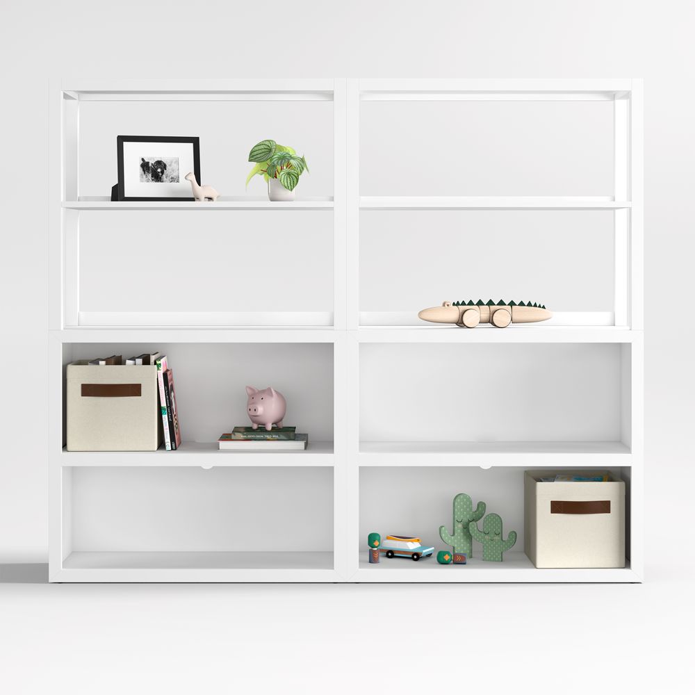 Ever Simple 72" Set of 2 Modular White Wood Kids Open Bookcases with Hutches