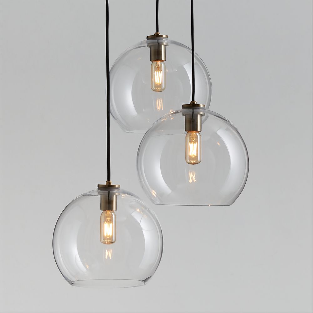 Arren Brass 3-Light Pendant with Large Round Clear Glass Shades 19.3"