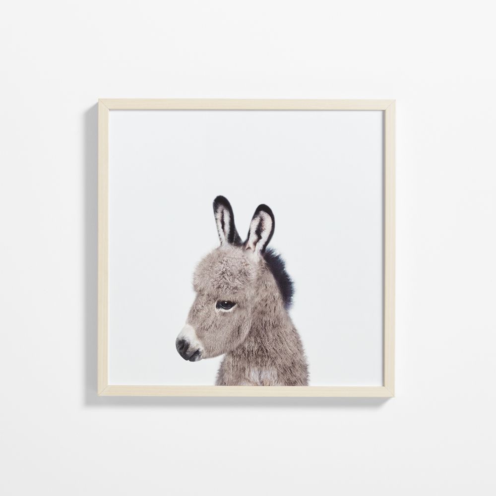 Baby Donkey Maple Wood Framed Wall Art Print