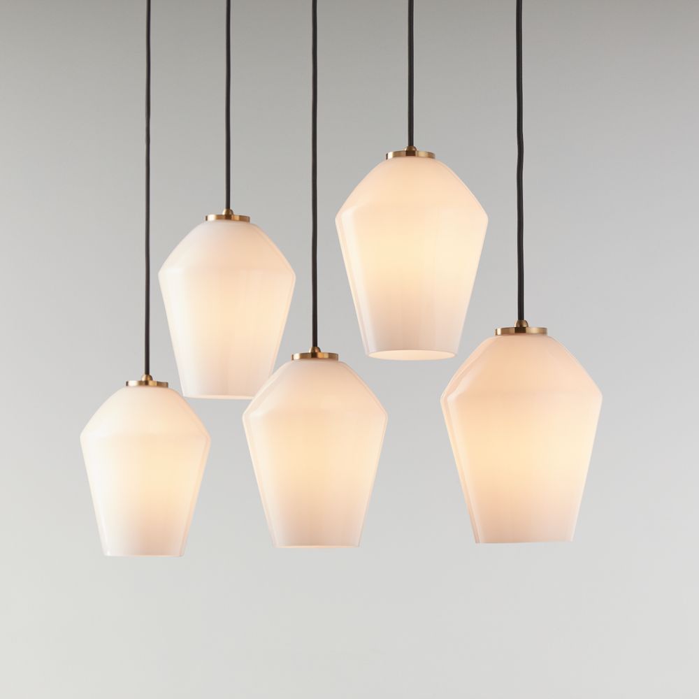 Arren Brass Linear 5-Light Pendant with Milk Angled Shades 40.8"