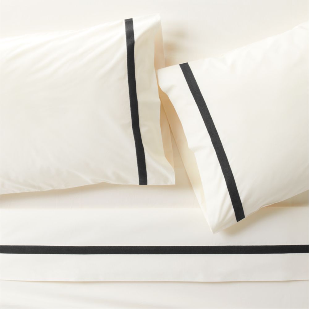Favorite Organic Cotton Percale Ink Black Tuxedo Stripe Bed Sheet Set