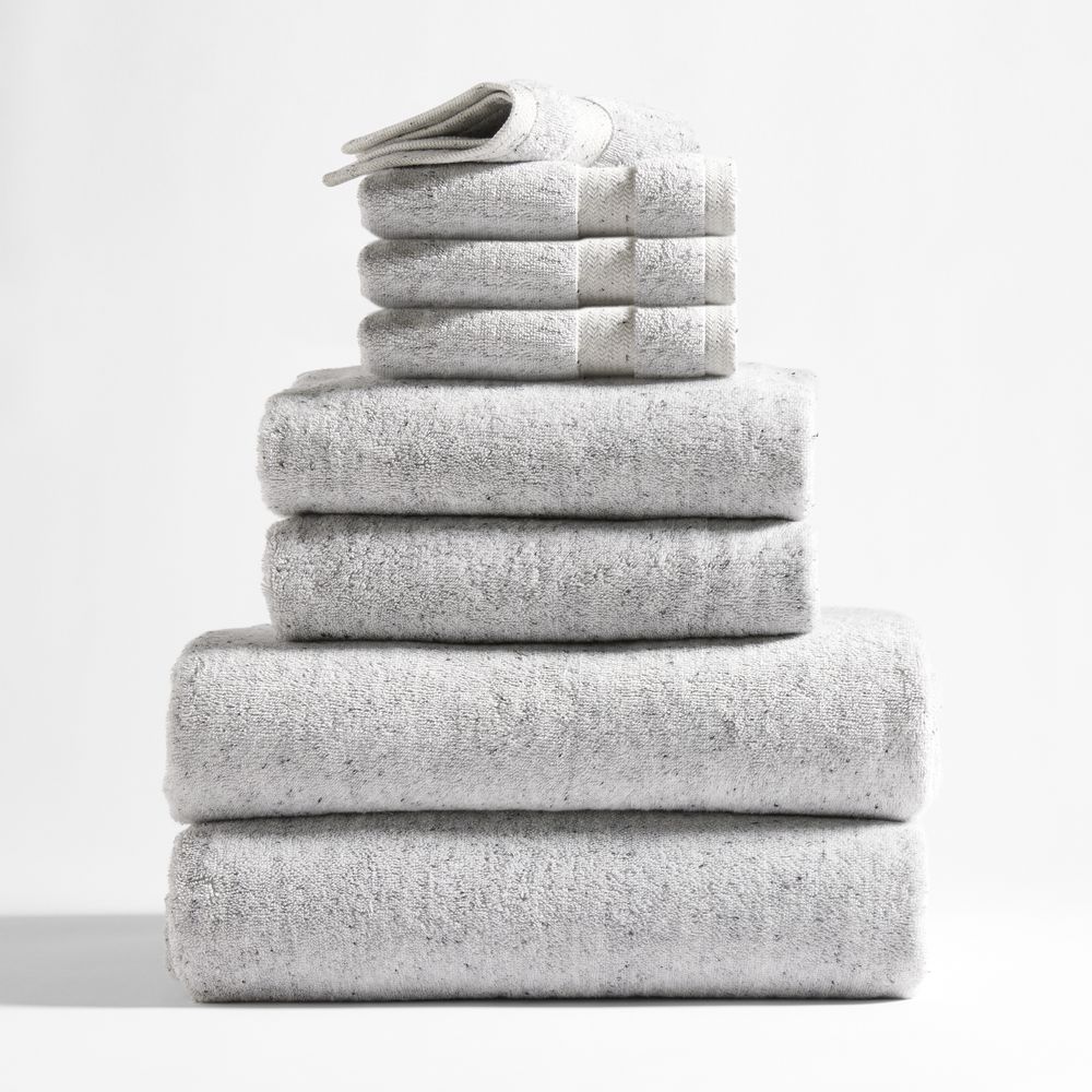 Classic Organic Turkish Cotton Grey Fleck Bath Towels, Set of 8