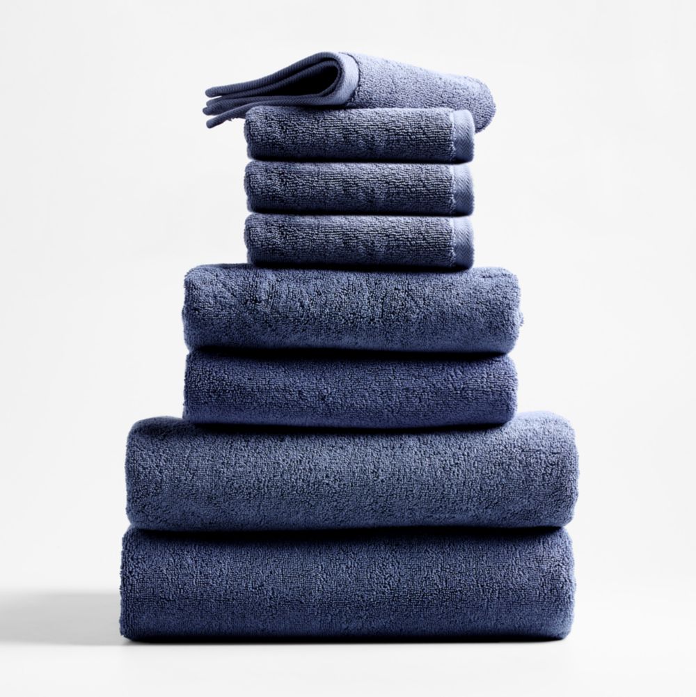 Classic Organic Turkish Cotton Evening Blue Bath Towels, Set of 8