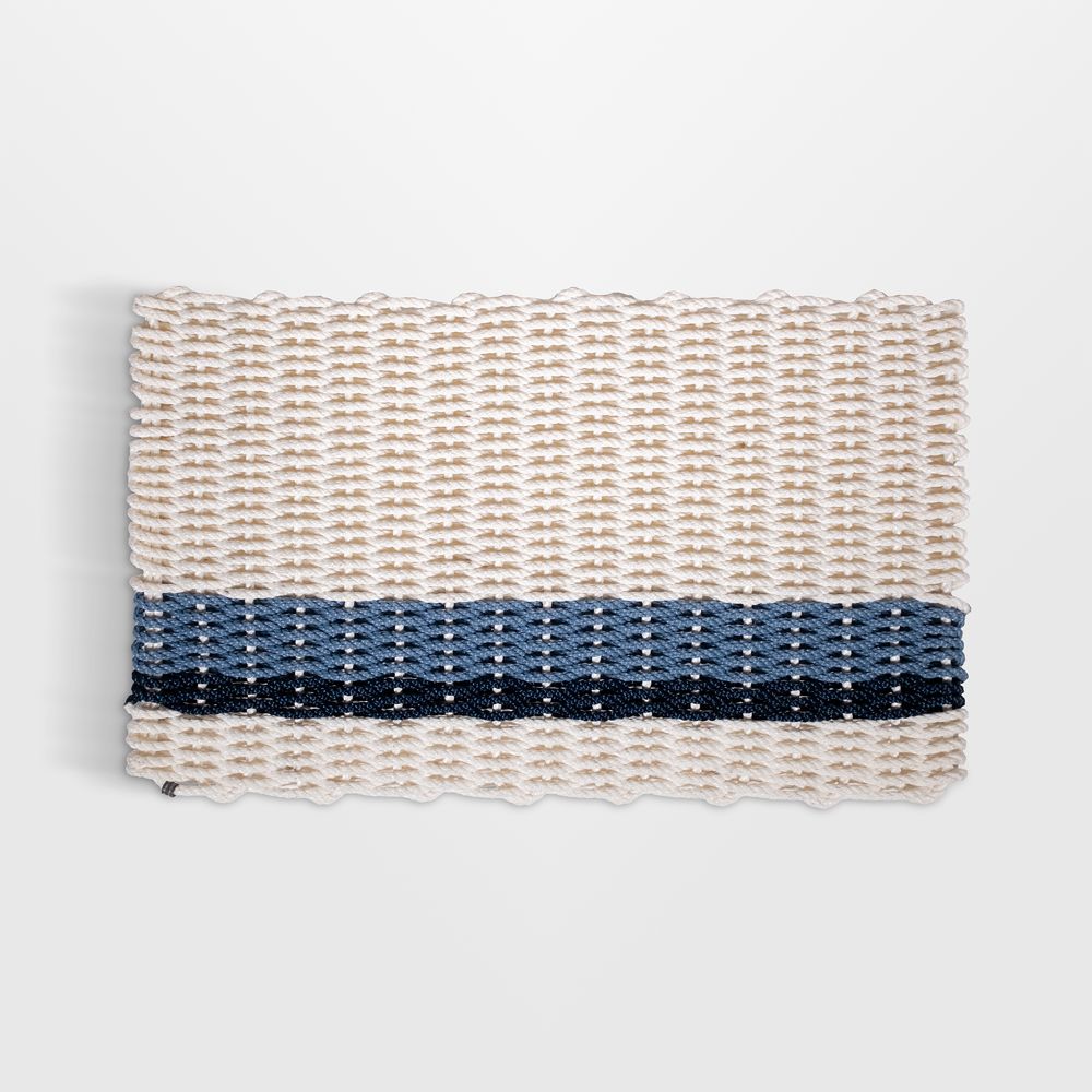 The Rope Co. Pearl, Glacier Bay and Navy Stripe Indoor/Outdoor Handwoven Doormat