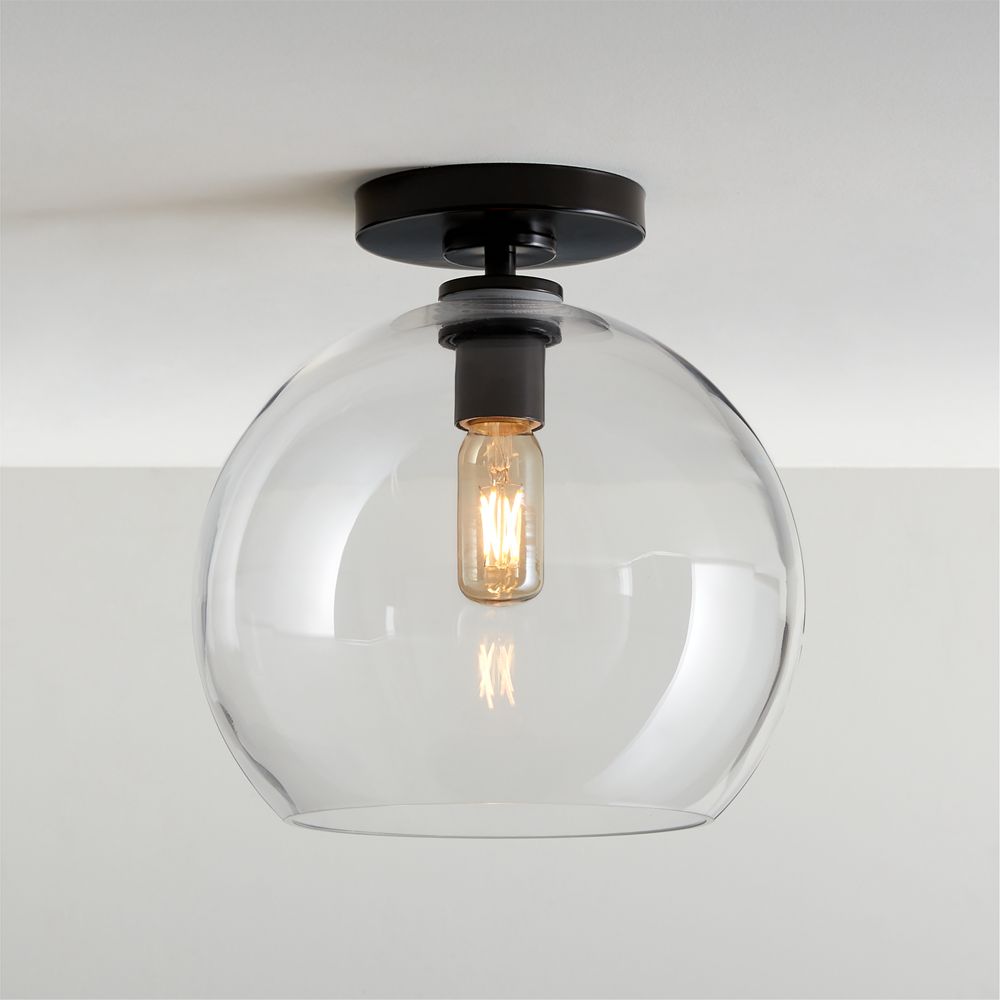 Arren Black Flush Mount Light with Large Round Clear Glass Shade 10.5"