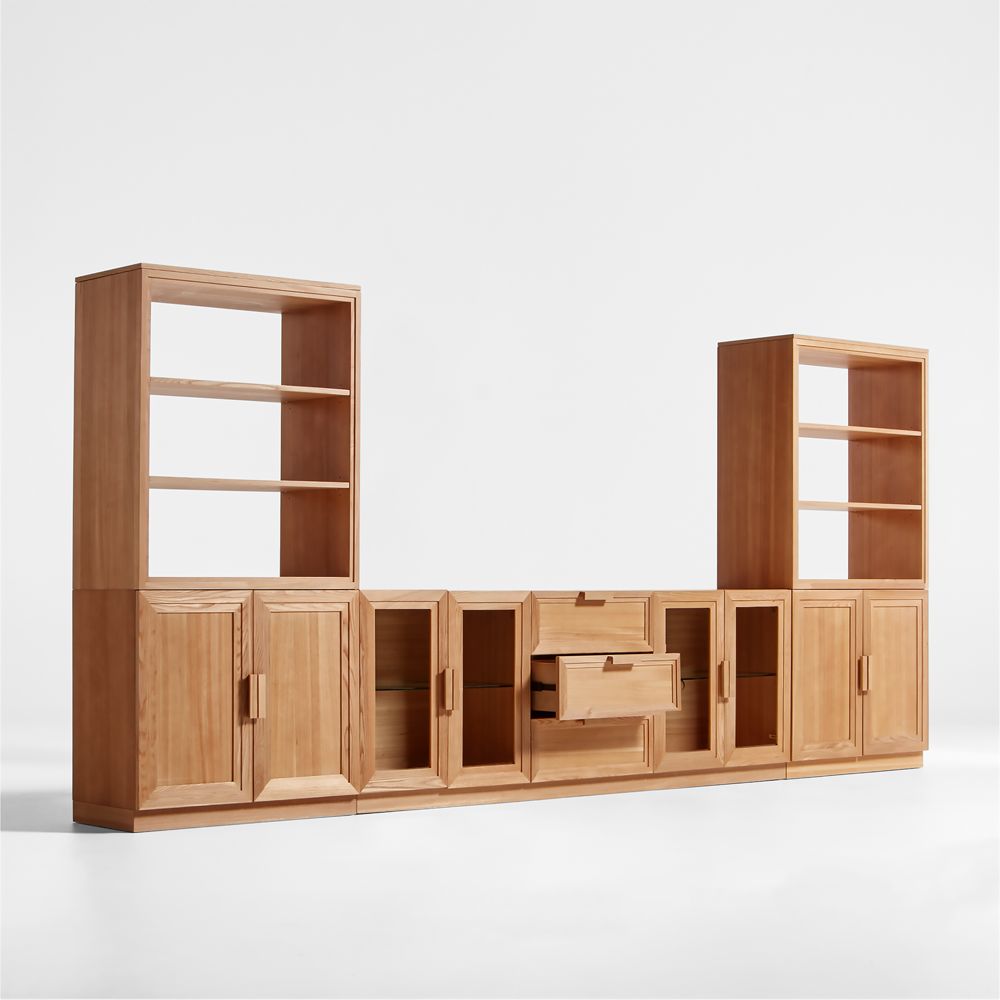 Alternative view of Calypso 162" Natural Wood Media Console Set with Wood Door Bookcase