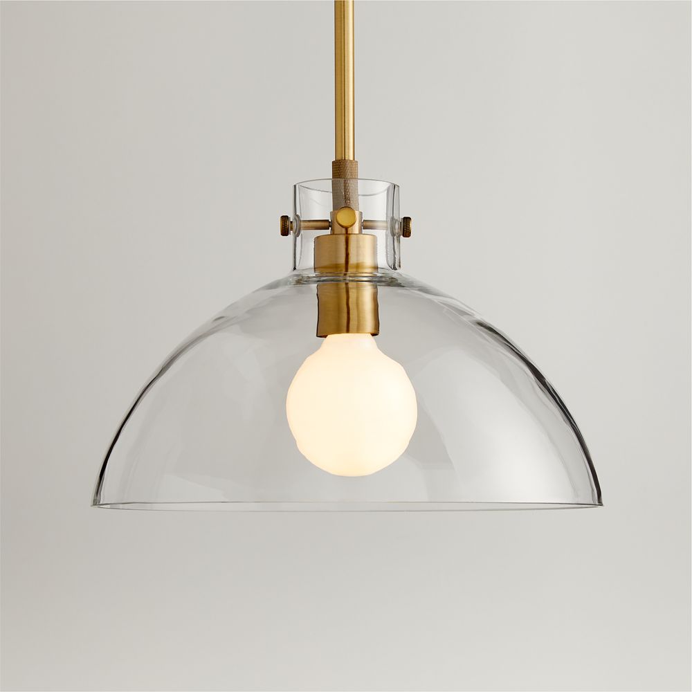 Dakota Brass Pendant Light with Large Clear Glass Dome