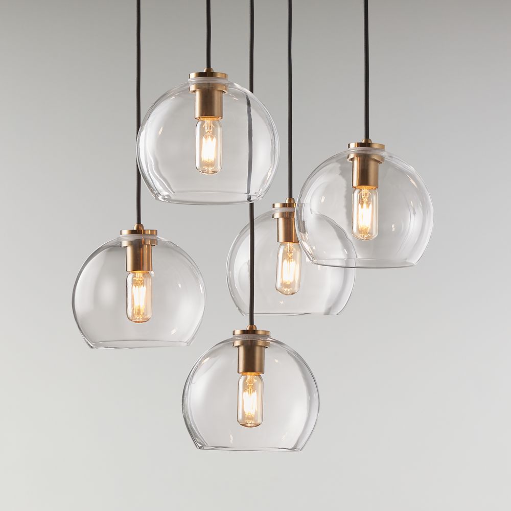 Arren Brass Round 5-Light Pendant with Clear Round Shades 18"