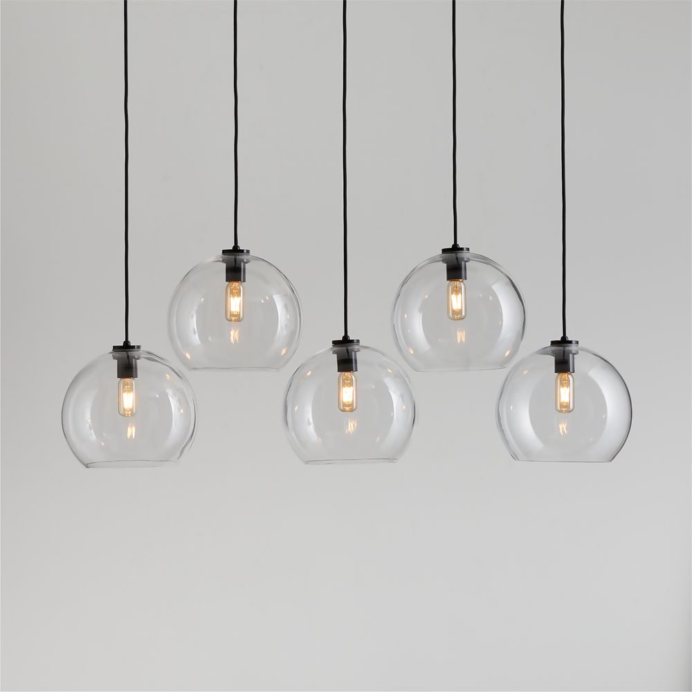 Arren Black 5-Light Linear Pendant with Large Round Clear Glass Shades 40.7"