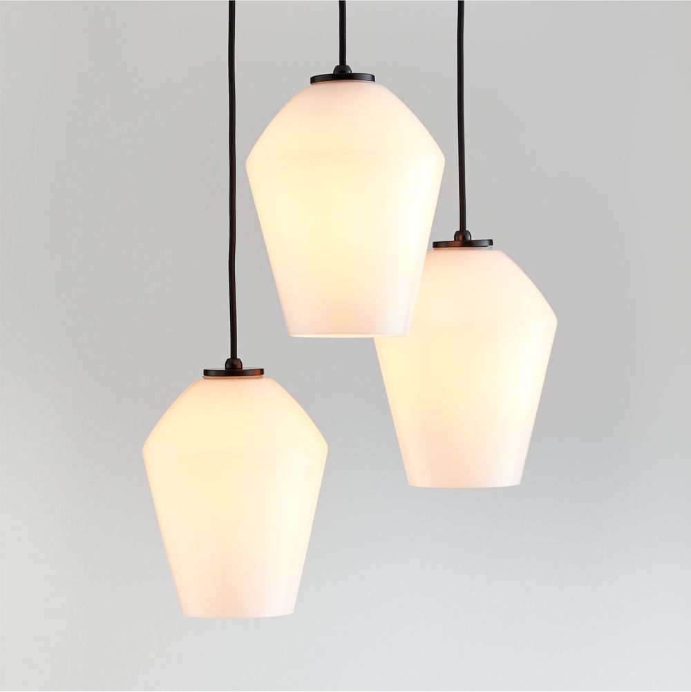 Arren Black Round 3-Light Pendant with Milk Angled Shades 16"