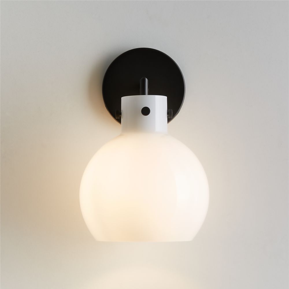 Dakota Black Sconce Light with Small Milk White Glass Globe