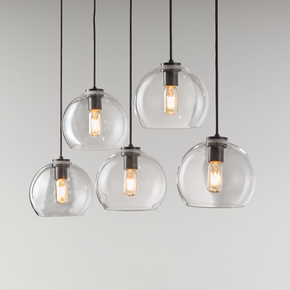 Arren Black Linear 5-Light Pendant with Clear Round Shades 42"