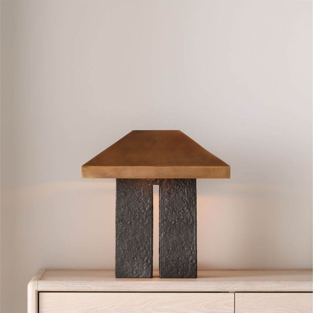 Brutalist Metal Table Lamp with Metal Shade 18.5"