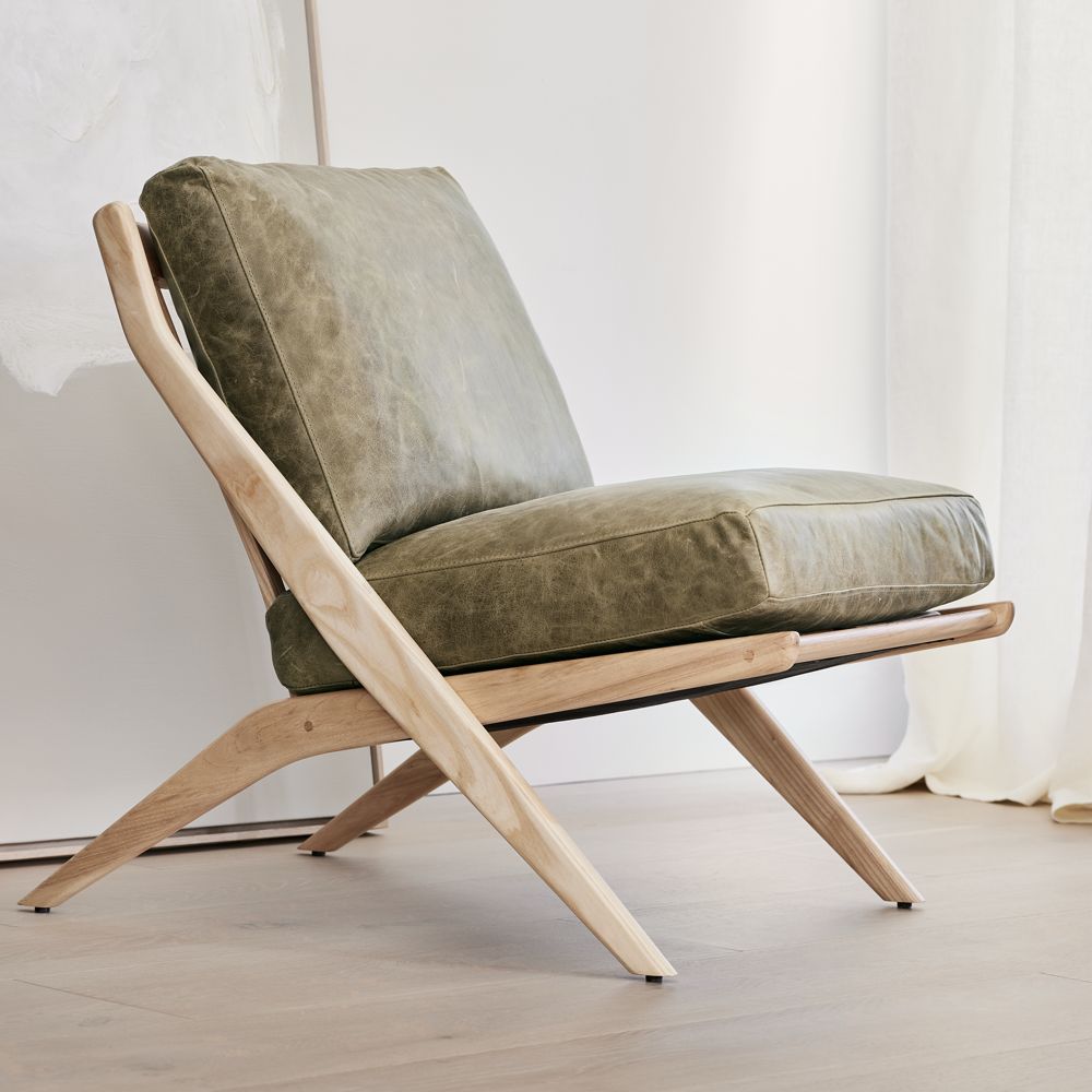 Pose Wood and Leather Accent Chair
