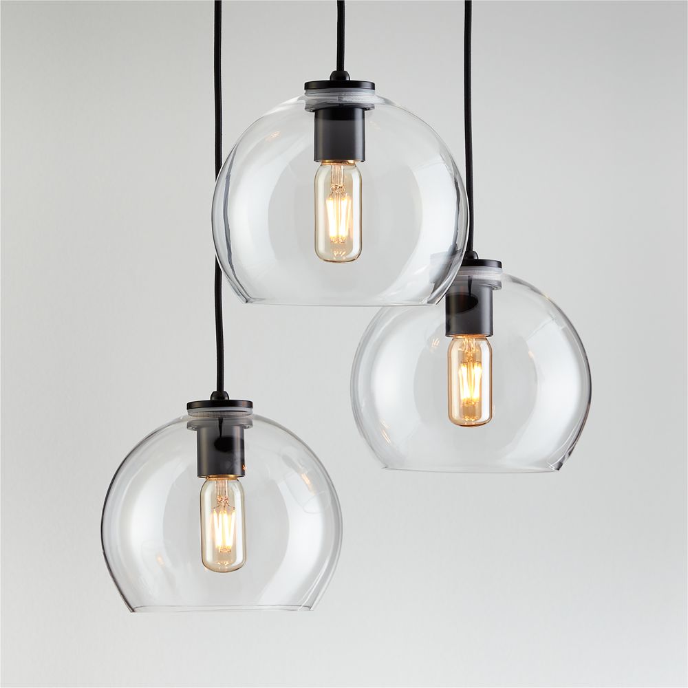 Arren Black Round 3-Light Pendant with Clear Round Shades 17.3"