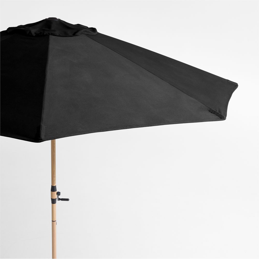 10' Round Sunbrella Canvas Black Outdoor Patio Umbrella with Faux Wood Metal Frame
