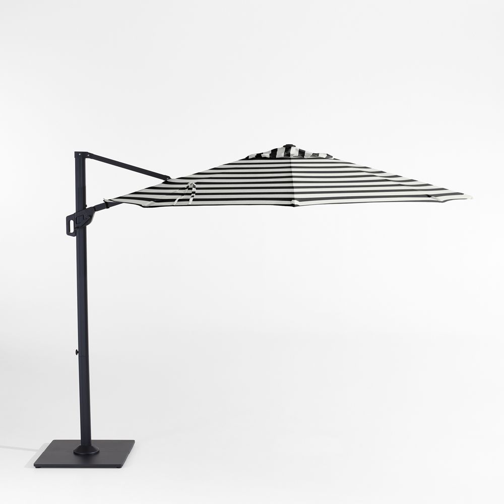 10' Round Sunbrella Black and White Cabana Stripe Cantilever Outdoor Patio Umbrella with Frame