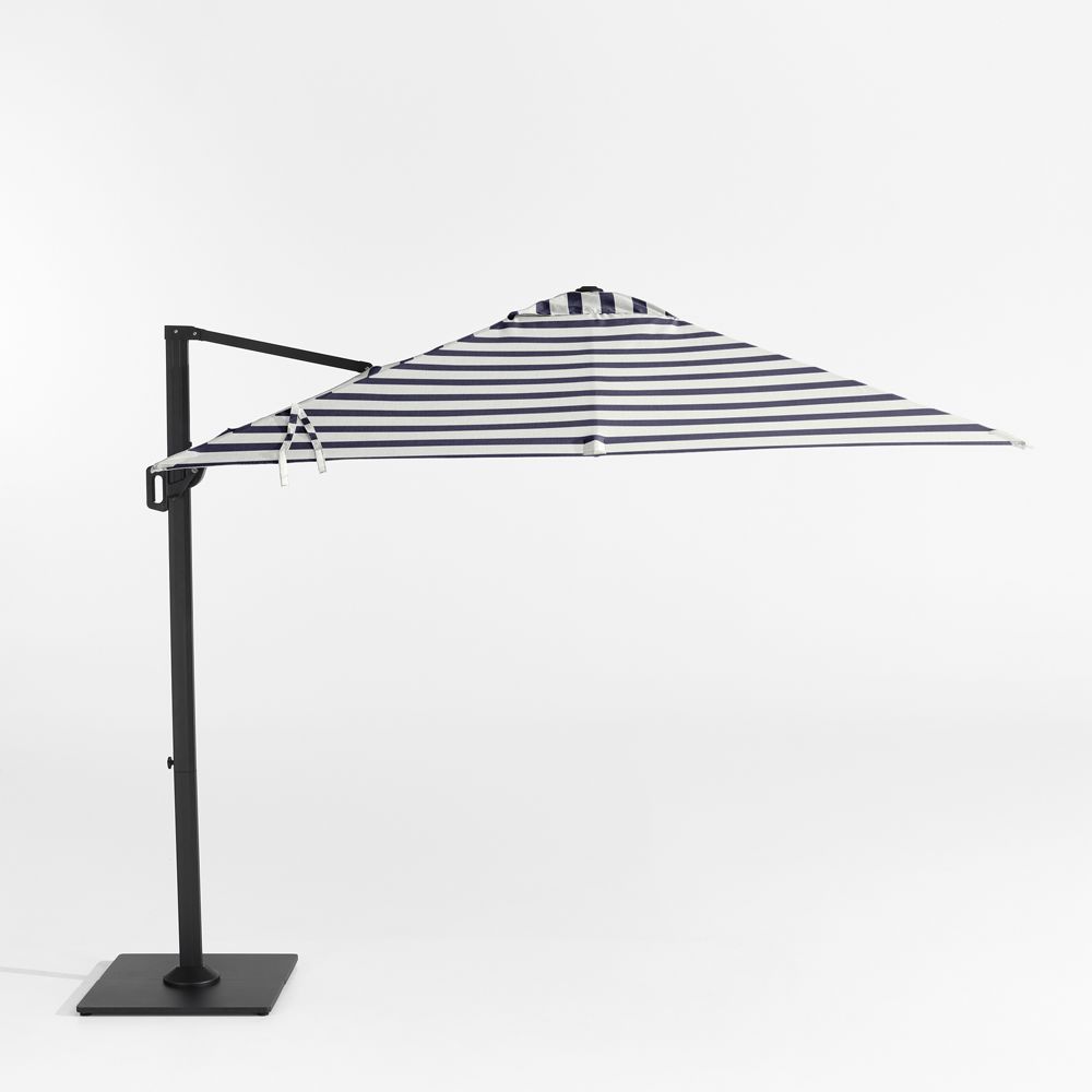 9' Square Sunbrella Navy and White Cabana Stripe Cantilever Outdoor Patio Umbrella with Frame