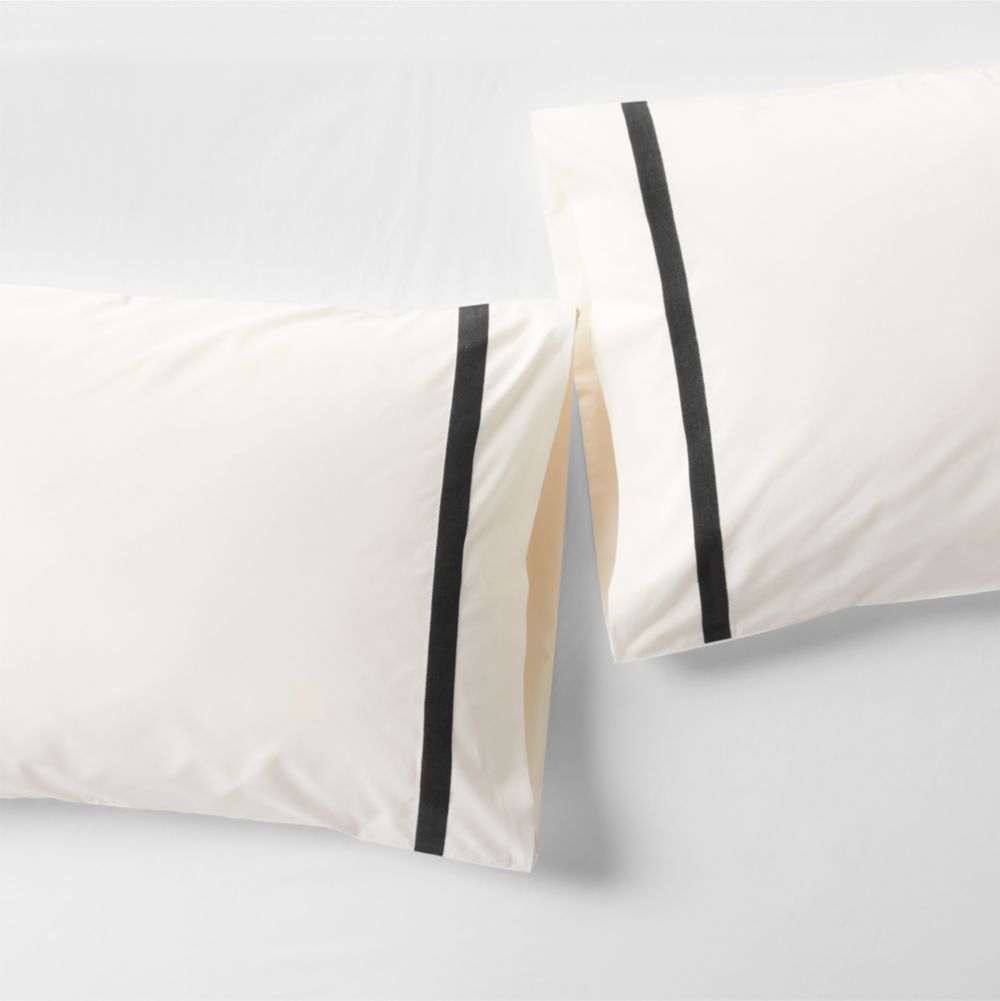 Favorite Organic Cotton Percale Ink Black Tuxedo Stripe Pillowcases, Set of 2