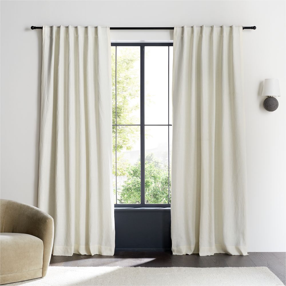 Ivory EUROPEAN FLAX-Certified Linen Blackout Window Curtain Panel