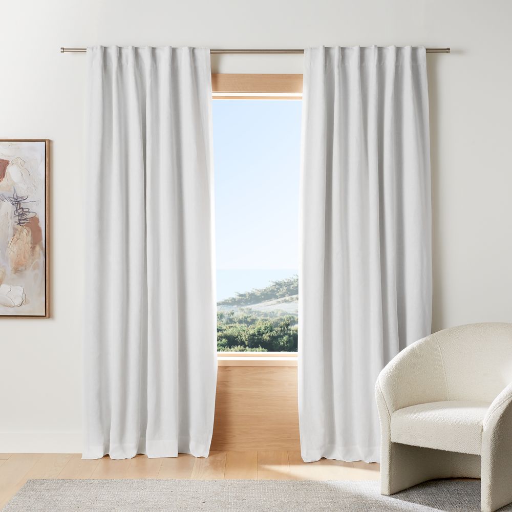 Crisp White European Flax-Certified Linen Blackout Window Curtain Panel