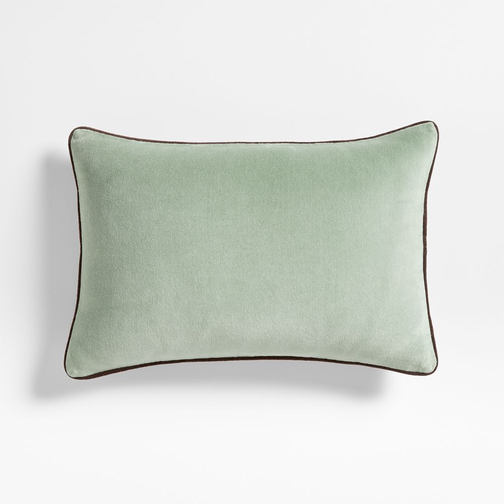 Solid Organic Cotton Velvet 22"x15" Verte Green Throw Pillow by Jeremiah Brent