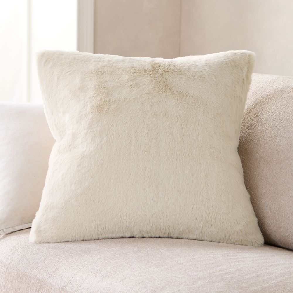 Travertine Beige Faux Fur 23"x23" Throw Pillow