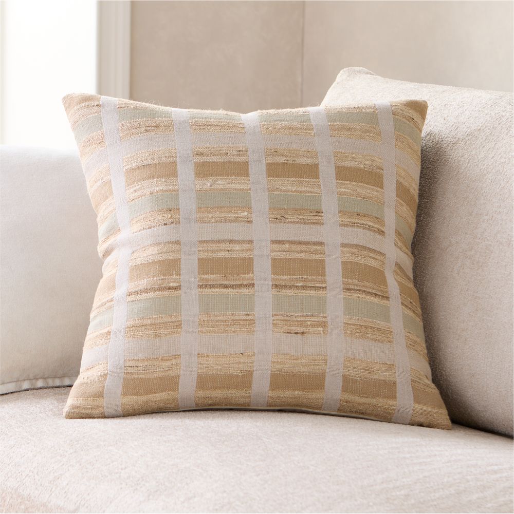 Harper Organic Cotton, Linen and Silk Blend 20"x20" Sierra Tan Stripe Throw Pillow