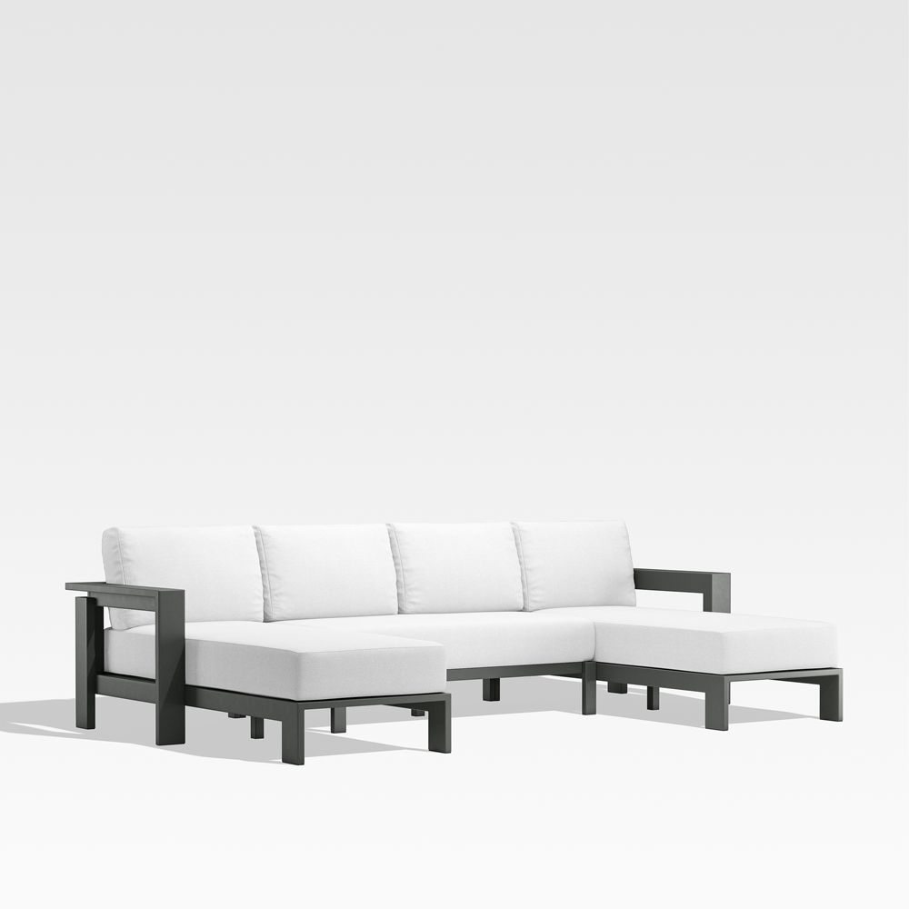 Walker U-Shaped Double-Chaise Metal Outdoor Sectional Sofa with Sunbrella Cushions