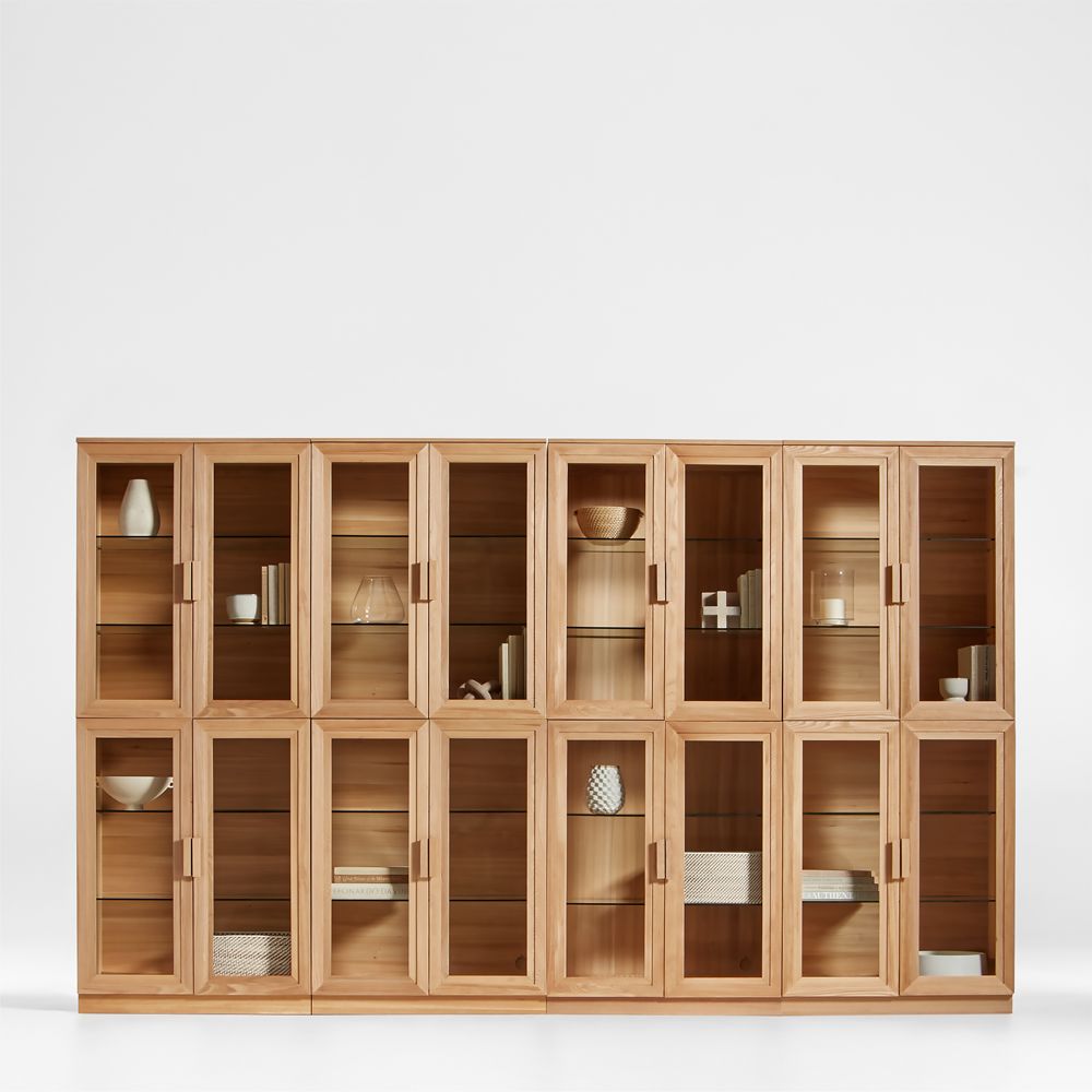 Calypso 144" Natural Wood Glass-Door Storage Cabinet Set