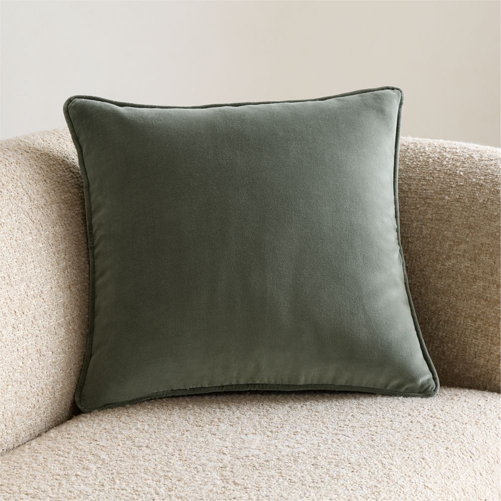 Soft Focus Organic Cotton Velvet 20"x20" Clover Green Throw Pillow by Laura Harrier and Tiffany Howell