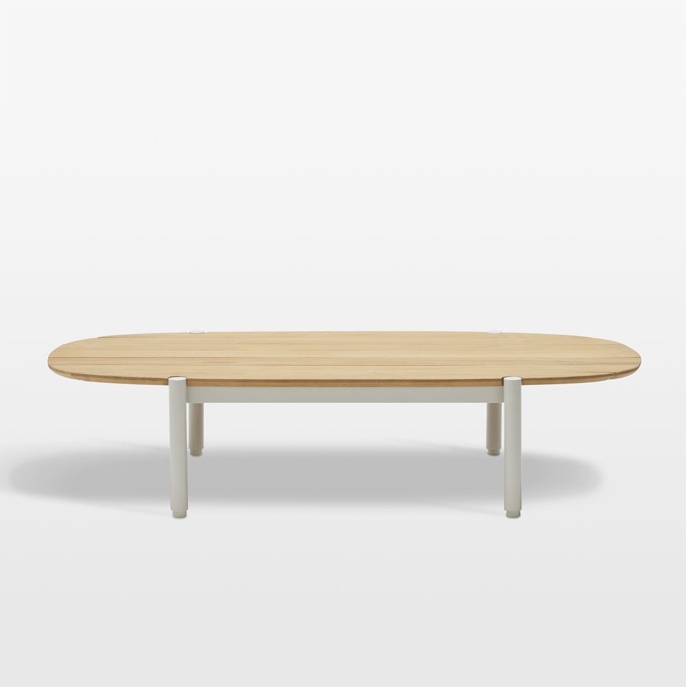 Neighbor Aluminum 52" Oval Putty and Teak Outdoor Coffee Table