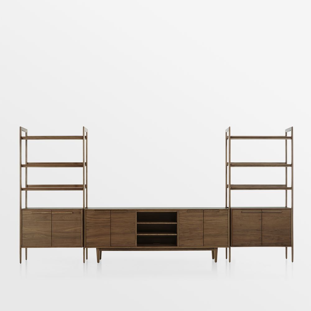 Tate Walnut 80" Media Console with 2 Bookcase Cabinets