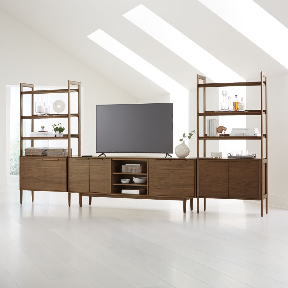 Alternative view of Tate Walnut 80" Media Console with 2 Bookcase Cabinets