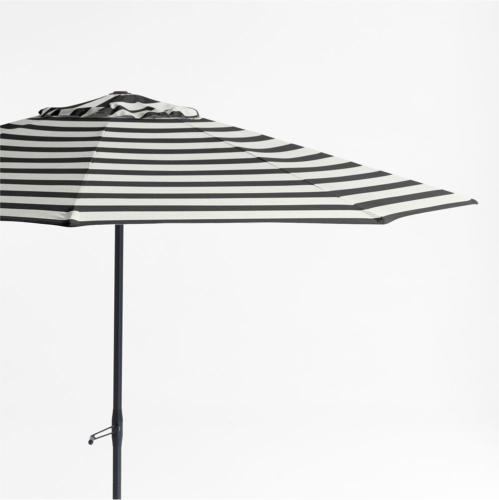 10' Round Sunbrella Black and White Cabana Stripe Outdoor Patio Umbrella with Frame