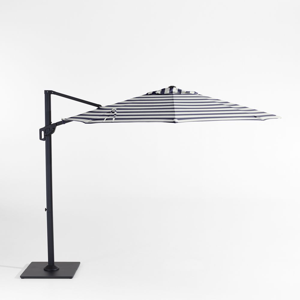 10' Round Sunbrella Navy and White Cabana Stripe Cantilever Outdoor Patio Umbrella with Frame