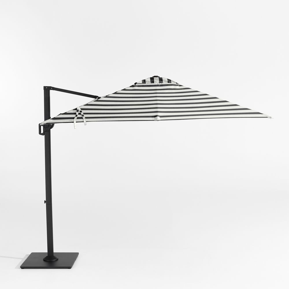 9' Square Sunbrella Black and White Cabana Stripe Cantilever Outdoor Patio Umbrella with Frame