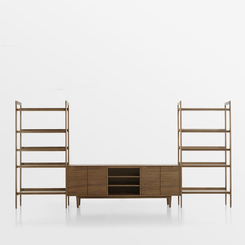 Alternative view of Tate 152" Walnut Storage Media Console and Bookshelf Set