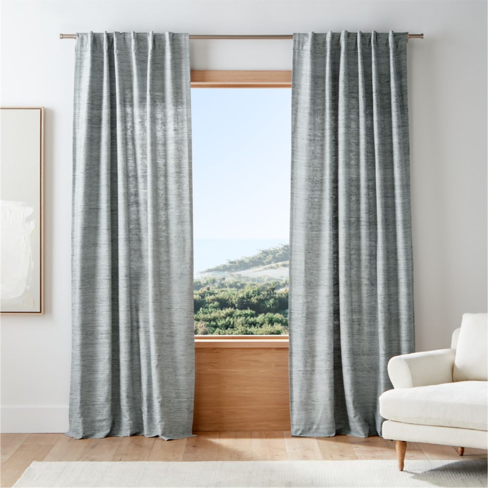 Trevino Mist Blue Cotton Silk Blend Window Curtain Panel