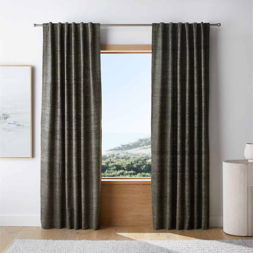 Trevino Burnt Green Cotton Silk Blend Window Curtain Panel