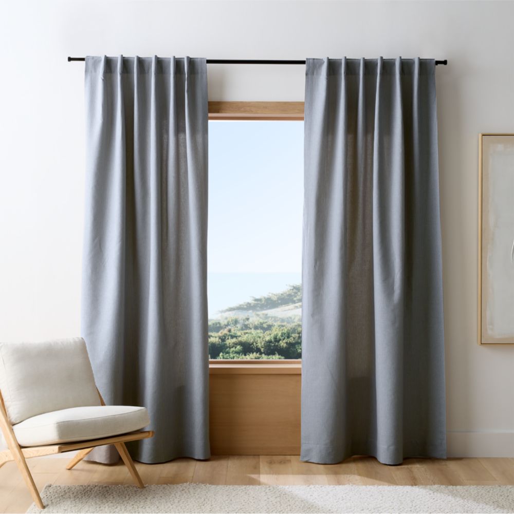 Deep Indigo Stripe Organic Cotton Linen Window Curtain Panels