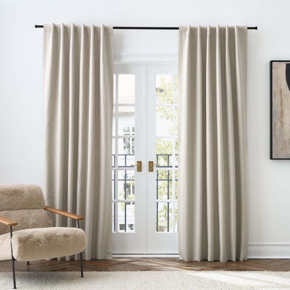 Clay Taupe Stripe Organic Cotton Linen Blackout Window Curtain Panels