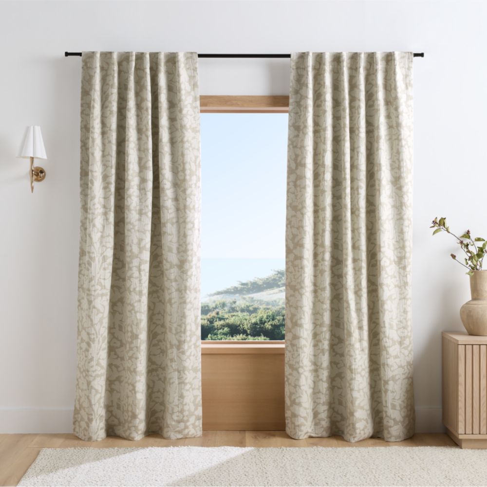 Natural Floral Jacquard Organic Cotton Linen Blackout Window Curtain Panels