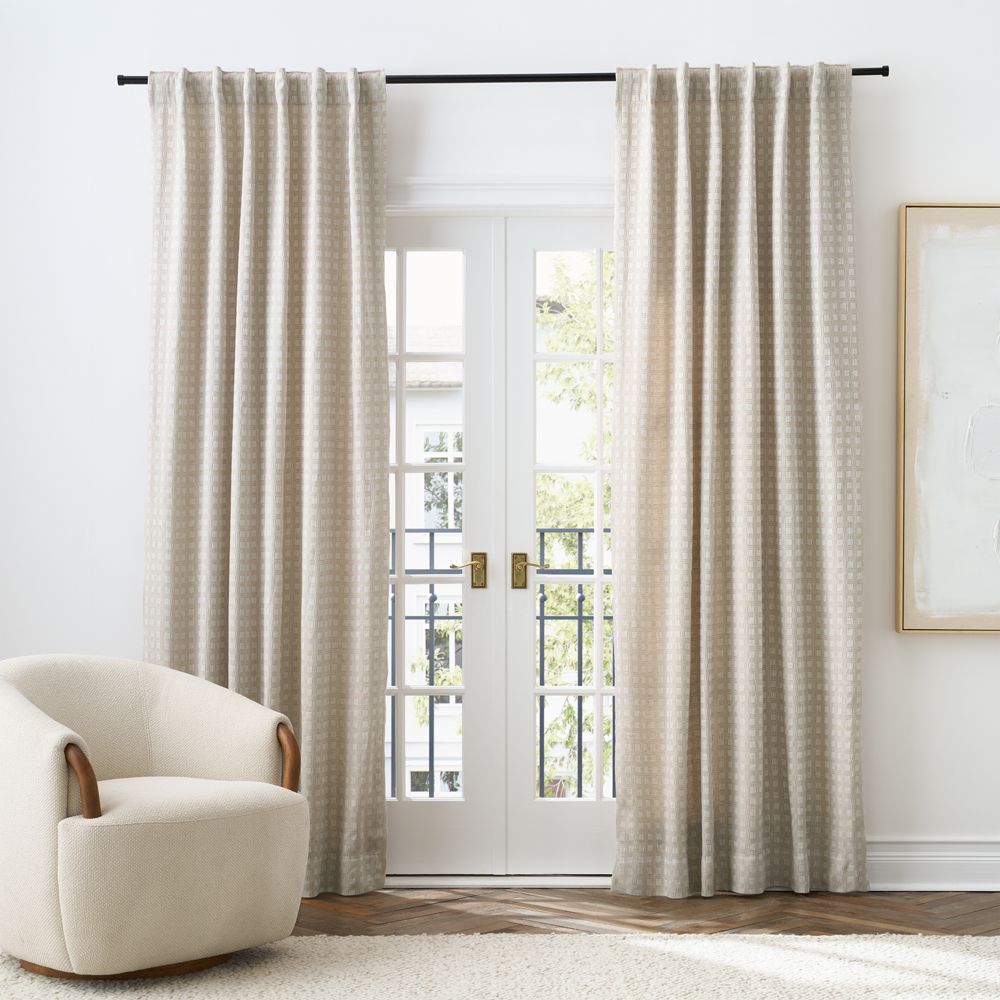 Tonal Jacquard Flax Taupe European Linen and Cotton Window Curtain Panels