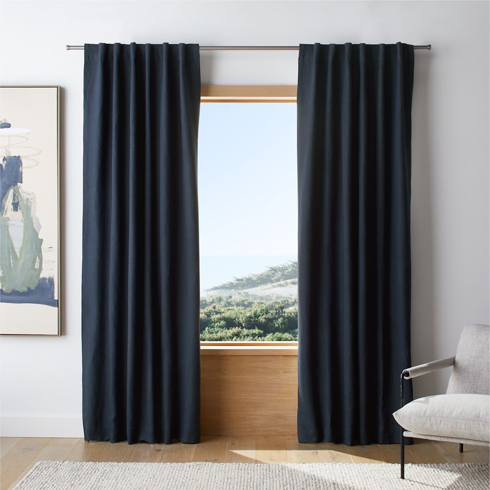 Indigo Blue European Linen Blackout Window Curtain Panel