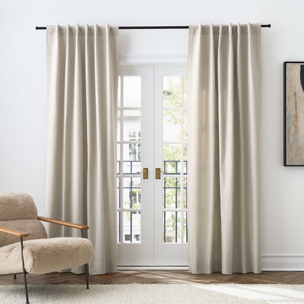 Clay Taupe Stripe Organic Cotton Linen Window Curtain Panels