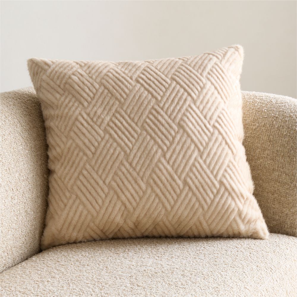 CiCi Faux Fur 23"x23" Creme Ivory Throw Pillow by Laura Harrier and Tiffany Howell