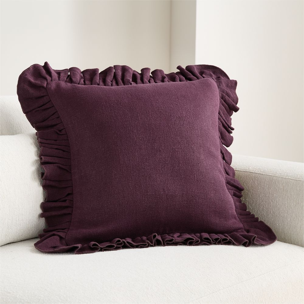 Relaxed Linen Ruffle 20"x20" Deep Burgundy Throw Pillow